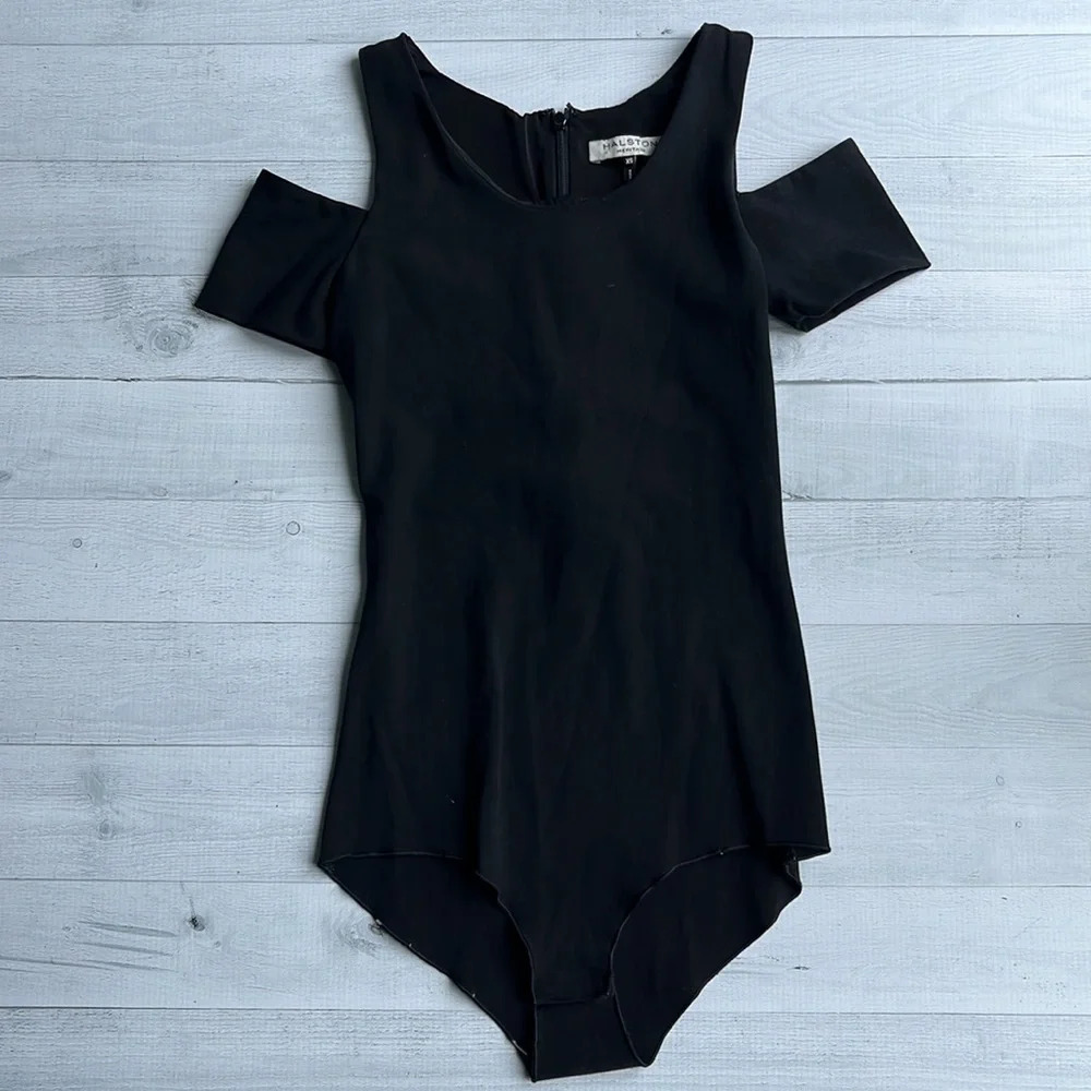 Halston Heritage Black Cut Out Sleeve Bodysuit XS